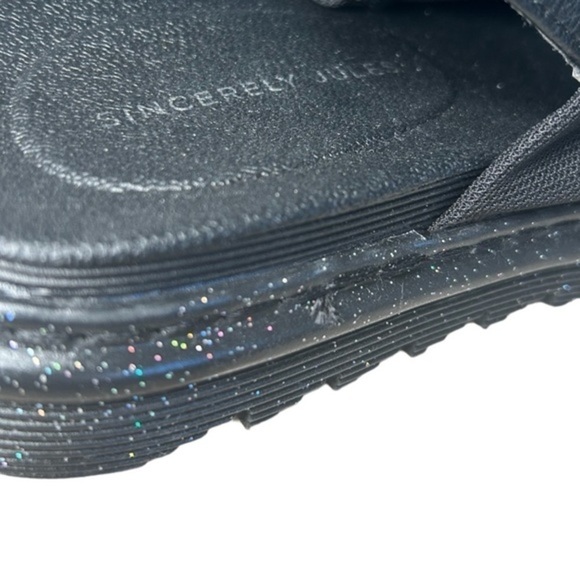 NWOT SINCERELY JULES TINA BLACK SPARKLE HEEL STRAP SANDALS, BIG GIRLS SIZE 4M - Picture 3 of 8